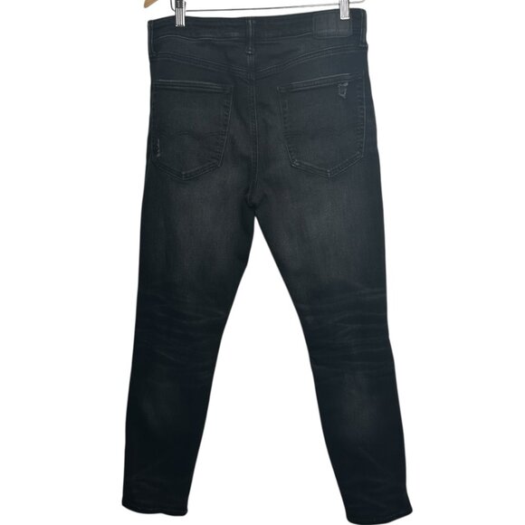 American Eagle AirFlex Ripped Skinny Jeans Black Wash Stretchy Size 31W x 32L - Picture 2 of 16